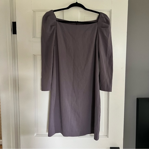 Gray Square Neck Dress with Subtle Puff Sleeves - Picture 1 of 6